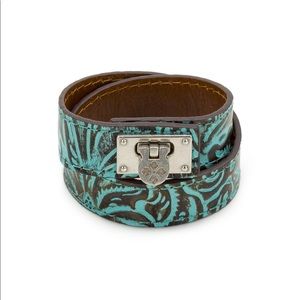 NWT Patricia Nash Rose Turquoise Leather Cuff-S/M